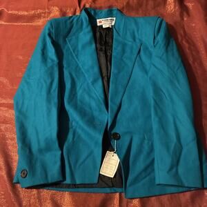 Vintage Peabody House 100% wool teal blazer, women sz 14, Made In Hungary